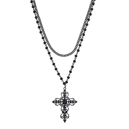 Lux Accessories Rosary Black Elegant Fancy Beaded Cross