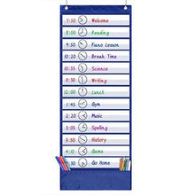 Load image into Gallery viewer, VNOM Daily Schedule Pocket Chart, Class Schedule with 13+1 Pockets 18 Dry Eraser Cards 2 Easy Over Door Mountings for Classroom, School, Office or Home (13” x 35.5”, Blue)
