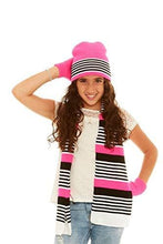 Load image into Gallery viewer, S.W.A.K. Girls Knit Hat, Scarf and Gloves Set - Fuchsia/Black Combo
