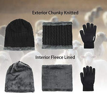 Load image into Gallery viewer, 3 Pcs Warm Winter Knit Hat Scarf and Glove Set for Men Women Tech Touchscreen Gloves Black
