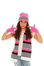 Load image into Gallery viewer, S.W.A.K. Girls Knit Hat, Scarf and Gloves Set - Fuchsia/Black Combo
