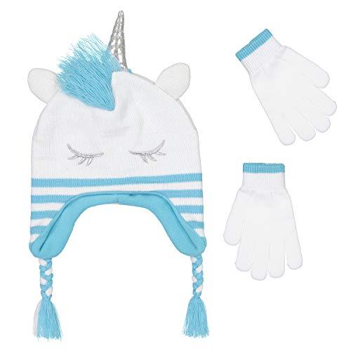 Girls Knitted Animal Beanie Winter Hat and Glove Set [4015] (Unicorn Hat)