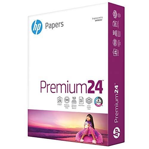 HP Paper Printer Paper 8.5x11 Premium 24 lb 1 Ream 500 Sheets 100 Bright Made in USA FSC Certified Copy Paper Compatible 115300R, White, 112400R