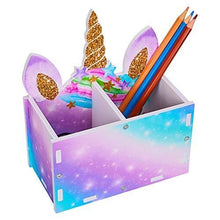 Load image into Gallery viewer, Pencil Holder for Desk, Unicorn Makeup Brush Holders 2 Slots Pen Pencils Organizer Storage Cup for School Home Classroom, Blue Purple
