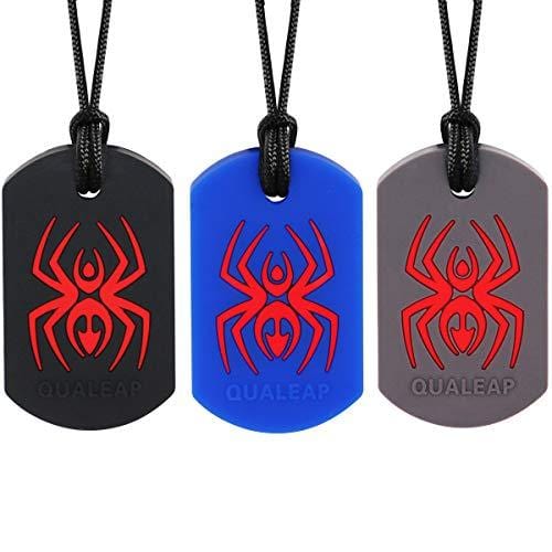 Spider Sensory Chew Necklace for Kids, Boys or Girls (3 Pack) - Chewing Necklace Teething Necklace Teether Necklace Chew Toys - Teething Toys Designed for Chewing, Autism, Autism Sensory Teether Toy