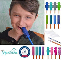 Load image into Gallery viewer, Munchables Chewable Sensory Pencil Toppers - Set of 4 Robots (Navy/Aqua/Grey/Green)
