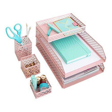 Load image into Gallery viewer, Blu Monaco Office Supplies Pink Desk Accessories for Women-6 Piece Interlocking Desk Organizer Set- Pen Cup, 3 Assorted Accessory Trays, 2 Letter Trays-Pink Room Decor for Women and Teen Girls
