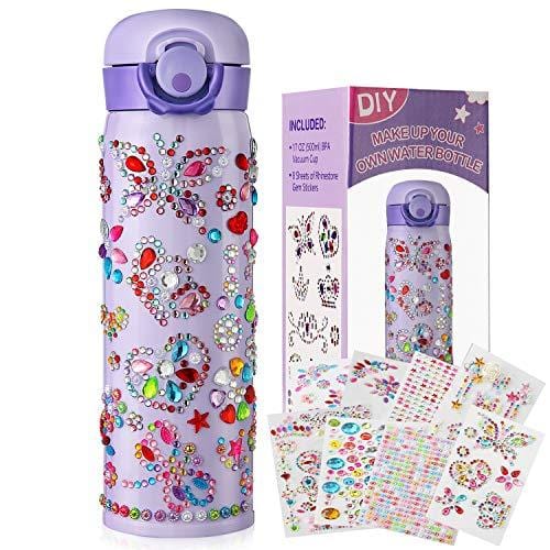 HULASO Gifts for Girls Decorate Your Own Water Bottles with Tons of Rhinestone Glitter Gem Stickers Girls DIY Arts and Crafts, BPA Free Stainless Steel Vacuum Insulated Mug (17 OZ)