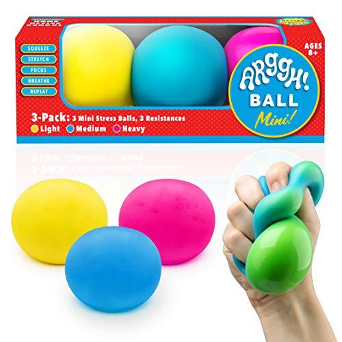 Power Your Fun Arggh Mini Stress Balls for Adults and Kids - 3pk Squishy Stress Ball Fidget Toys, Anti Stress Sensory Ball Squeeze Toys (Yellow, Pink, Blue)