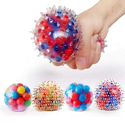 Water Bead Stress Relief Ball- Squeeze Squishy Ball for Adult Kids Anxiety ADHD-Sensory Bead Ball Toys with Water Beads (4 Different Balls)