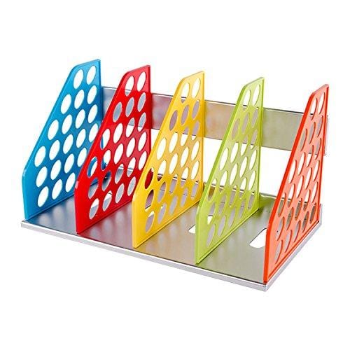 DIY Colorful Bookend Removable Bookstand Support Frame Desk Organizer Storage Plastic Book Shelf Rack Bin Heavy Duty Bookcase Nonskid Document File Holder for Office School Supplies Vertical Standard
