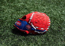 Load image into Gallery viewer, Rawlings Players Series Youth Tball/Baseball Glove with Ball, Right Hand Throw, Red/Blue, 9 Inch (Ages 3-5)
