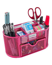 Load image into Gallery viewer, EasyPAG Mesh Desk Organizer Pencil Holder 9 Compartments with Drawer,Pink

