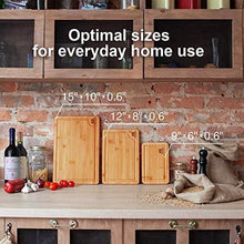Load image into Gallery viewer, Organic Bamboo Cutting Board with Juice Groove (3-Piece Set) - Kitchen Chopping Board for Meat (Butcher Block) Cheese and Vegetables | Anti Microbial Heavy Duty Serving Tray w/Handles
