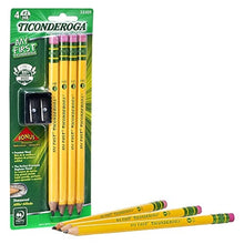 Load image into Gallery viewer, TICONDEROGA My First Pencils, Wood-Cased #2 HB Soft, Pre-Sharpened with Eraser, Includes Bonus Sharpener, Yellow, 5 Piece (Pack of 1)(33309)
