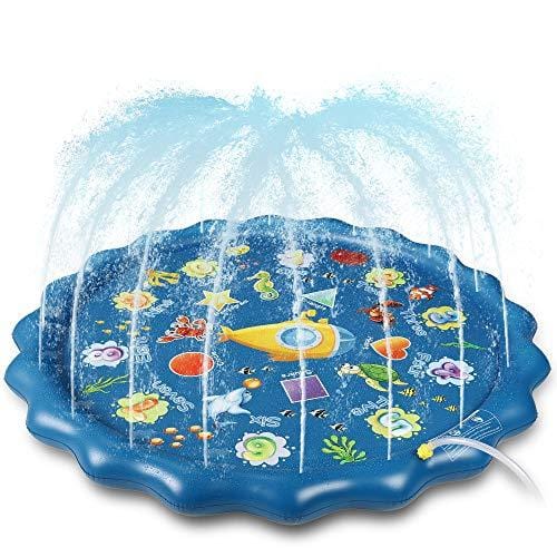 Winique Splash Pad, Upgraded 68” Outdoor Summer Toys, Children Sprinkler Play Mat& Wading Pool for Fun Games Learning Party, Outside Water Toys for Toddlers Babies and 12 + Months Boys Girls (Blue)