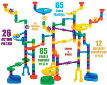 Load image into Gallery viewer, Marble Genius Marble Run Super Set - 150 Complete Pieces + Free Instruction App (85 Translucent Marbulous Pieces + 65 Glass Marbles)
