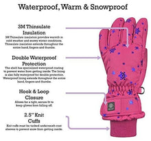 Load image into Gallery viewer, N&#39;Ice Caps Kids Scroll Print Waterproof Thinsulate Insulated Winter Snow Gloves (Fuchsia Snowflakes, 5-7 Years)
