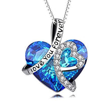 Load image into Gallery viewer, Heart Necklace 925 Sterling Silver I Love You Forever Pendant Necklace with Blue Swarovski Crystals Jewelry for Women Anniversary Birthday Gifts for Girls Girlfriend Wife Daughter Mom
