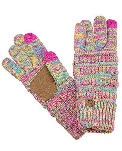 C.C Unisex Cable Knit Winter Warm Anti-Slip Touchscreen Texting Gloves, Bright Mix