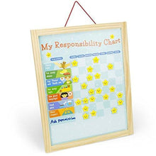 Load image into Gallery viewer, Imagination Generation My Responsibility Chart, Magnetic Dry Erase Wooden Chore Chart with Storage Bag, 24 Goals and 56 Reward Stars
