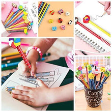 Load image into Gallery viewer, BUSHIBU Kids Wooden Pencils 12 Pack Colorful Stripe Pencil With Cute Cartoon Animals Eraser for School Supplies and Children Prize Gifts
