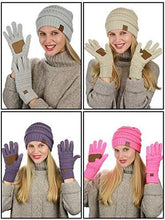 Load image into Gallery viewer, C.C Unisex Soft Stretch Cable Knit Beanie and Anti-Slip Touchscreen Gloves 2 Pc Set, Violet
