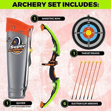 Load image into Gallery viewer, Toyvelt Bow and Arrow Set for Kids -Light Up Archery Toy Set -Includes 6 Suction Cup Arrows, Target &amp; Quiver - for Boys &amp; Girls Ages 3 -12 Years Old (Green)
