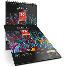 Load image into Gallery viewer, ARTEZA 9X12” Black Sketch Pad, Pack of 2, 60 Sheets (90lb/150gsm), 30 Sheets Each, Spiral-Bound, Heavyweight Paper, Perfect for Graphite &amp; Colored Pencils, Charcoal, Oil Pastels, Gel Pens, Chalk, Ink
