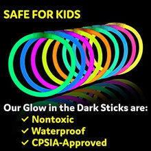 Load image into Gallery viewer, PartySticks Glow Sticks Party Supplies 100pk - 8 Inch Glow in the Dark Light Up Sticks Party Favors, Glow Party Decorations, Neon Party Glow Necklaces and Glow Bracelets with Connectors
