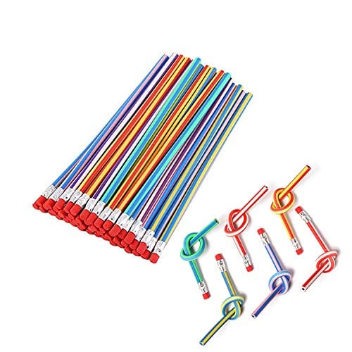 Flexible Bendy Pencil, 35 PCS Flexible Soft Pencil Colorful Stripe Soft Pencils with Eraser as Gift for Students or Children