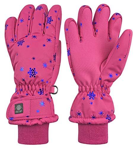 N'Ice Caps Kids Scroll Print Waterproof Thinsulate Insulated Winter Snow Gloves (Fuchsia Snowflakes, 5-7 Years)