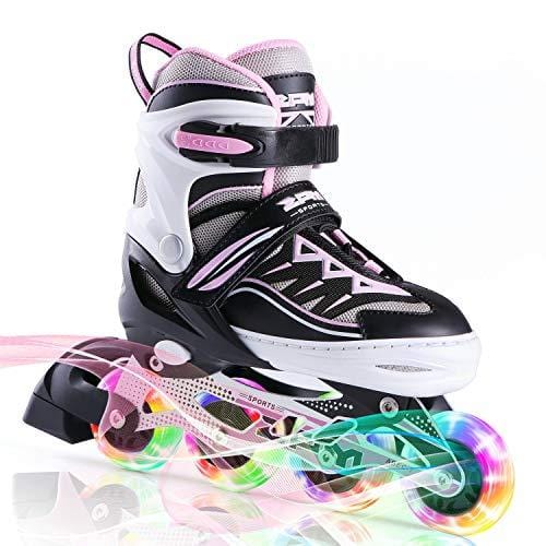 2pm Sports Cytia Pink Girls Adjustable Illuminating Inline Skates with Light up Wheels, Fun Flashing Beginner Roller Skates for Kids - Large (3Y-6Y US)
