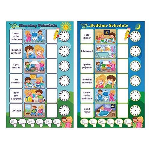 Magnetic Chore Chart for Kids - Dry Erase Board, Responsibility Chore Chart, a Board for Morning Schedule and a Board for Bedtime Schedule, Smart Planner, Included 4 Markers by Healthy plan