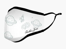 Load image into Gallery viewer, Kids Reusable Filter Mask: Christian James Designs. TM Logo. Boy Floating in Space
