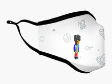 Load image into Gallery viewer, Kids Reusable Filter Mask: Christian James Designs. TM Logo. Boy Floating in Space
