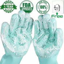 Load image into Gallery viewer, Magic Silicone Dish Washing Scrubber Sponge Gloves-(Pink &amp; Green)
