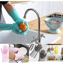Load image into Gallery viewer, Magic Silicone Dish Washing Scrubber Sponge Gloves-(Pink &amp; Green)

